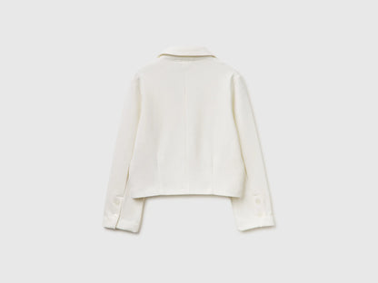 Benetton Creamy White Girls Elegant Cropped Blazer SKU: 2U7FCW00O_074 Image 02