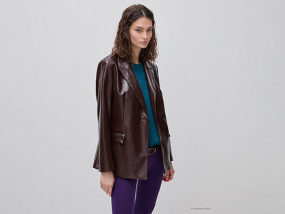 Benetton Brown Women Fitted Blazer in Coated Fabric SKU: 2UDYDW03Y_901 Image 01