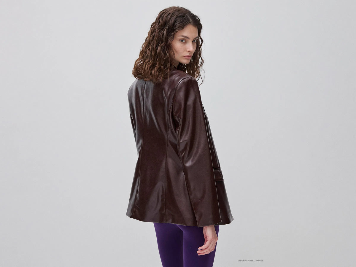 Benetton Brown Women Fitted Blazer in Coated Fabric SKU: 2UDYDW03Y_901 Image 03