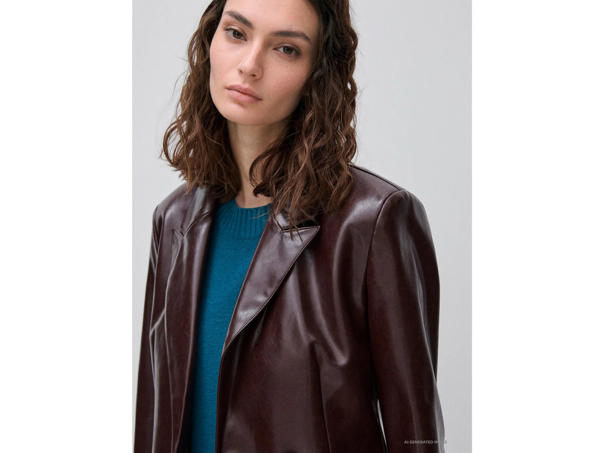 Benetton Brown Women Fitted Blazer in Coated Fabric SKU: 2UDYDW03Y_901 Image 04