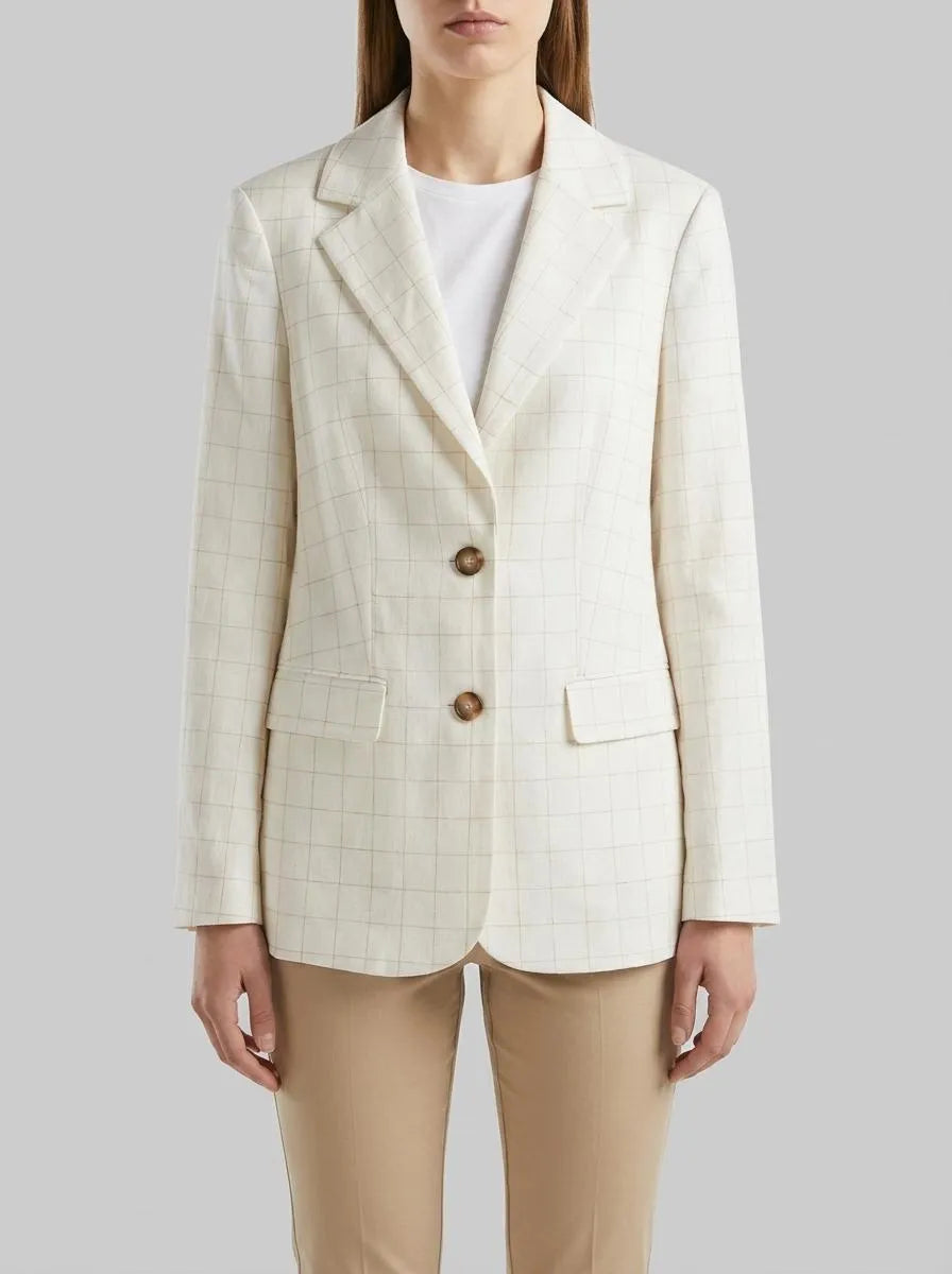 Benetton Creamy White Women Checked Blazer SKU: 2V6GDW03O_901 Image 00