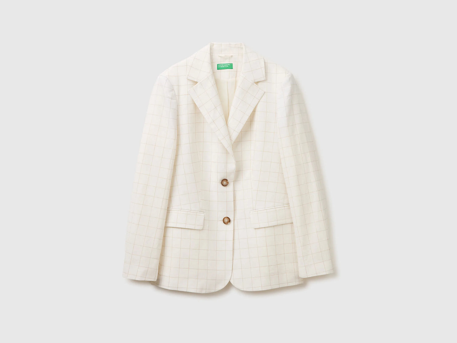 Benetton Creamy White Women Checked Blazer SKU: 2V6GDW03O_901 Image 01