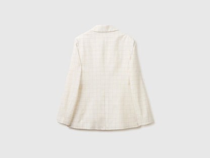 Benetton Creamy White Women Checked Blazer SKU: 2V6GDW03O_901 Image 02