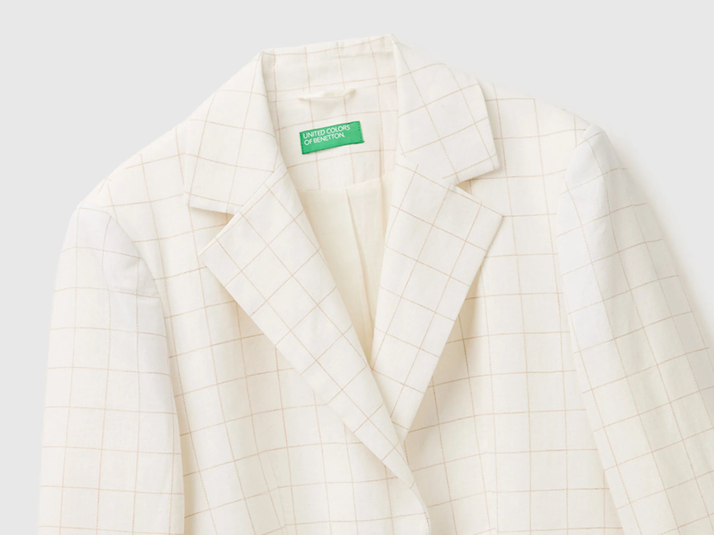 Benetton Creamy White Women Checked Blazer SKU: 2V6GDW03O_901 Image 03