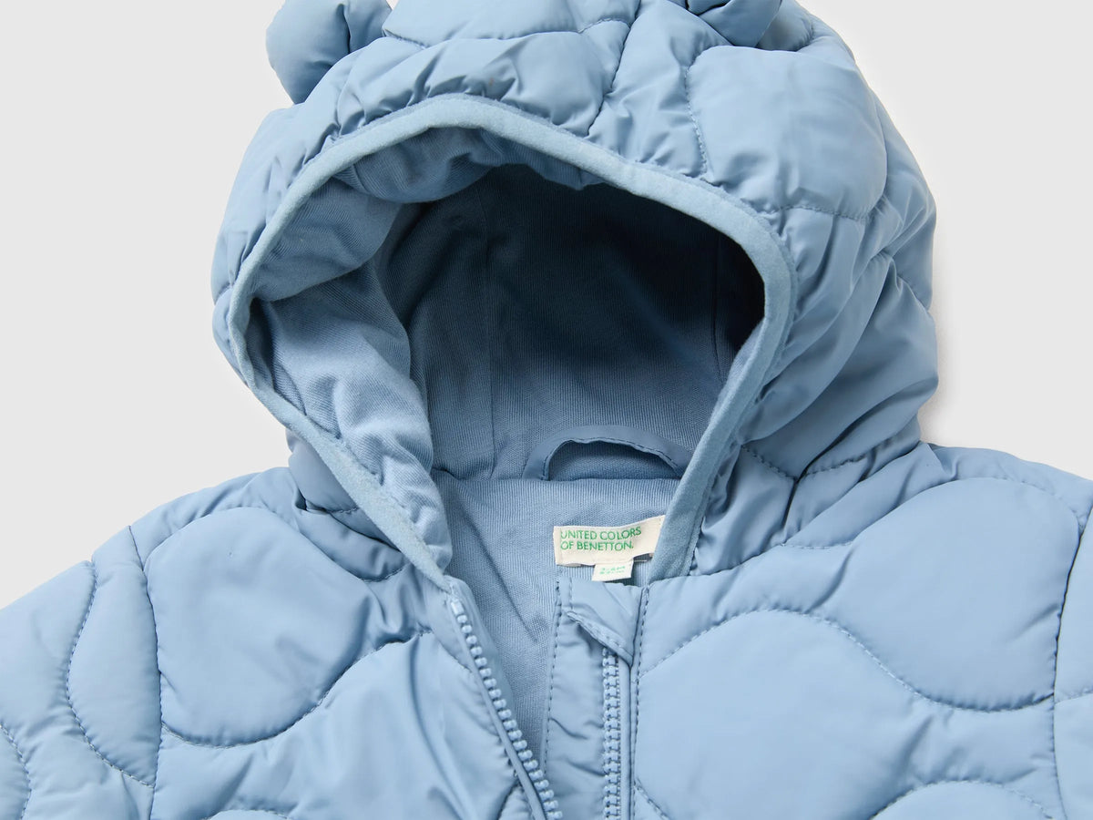 Benetton Light Blue Unisex Padded Jacket with Hood SKU: 2WU0AN018_09A Image 03