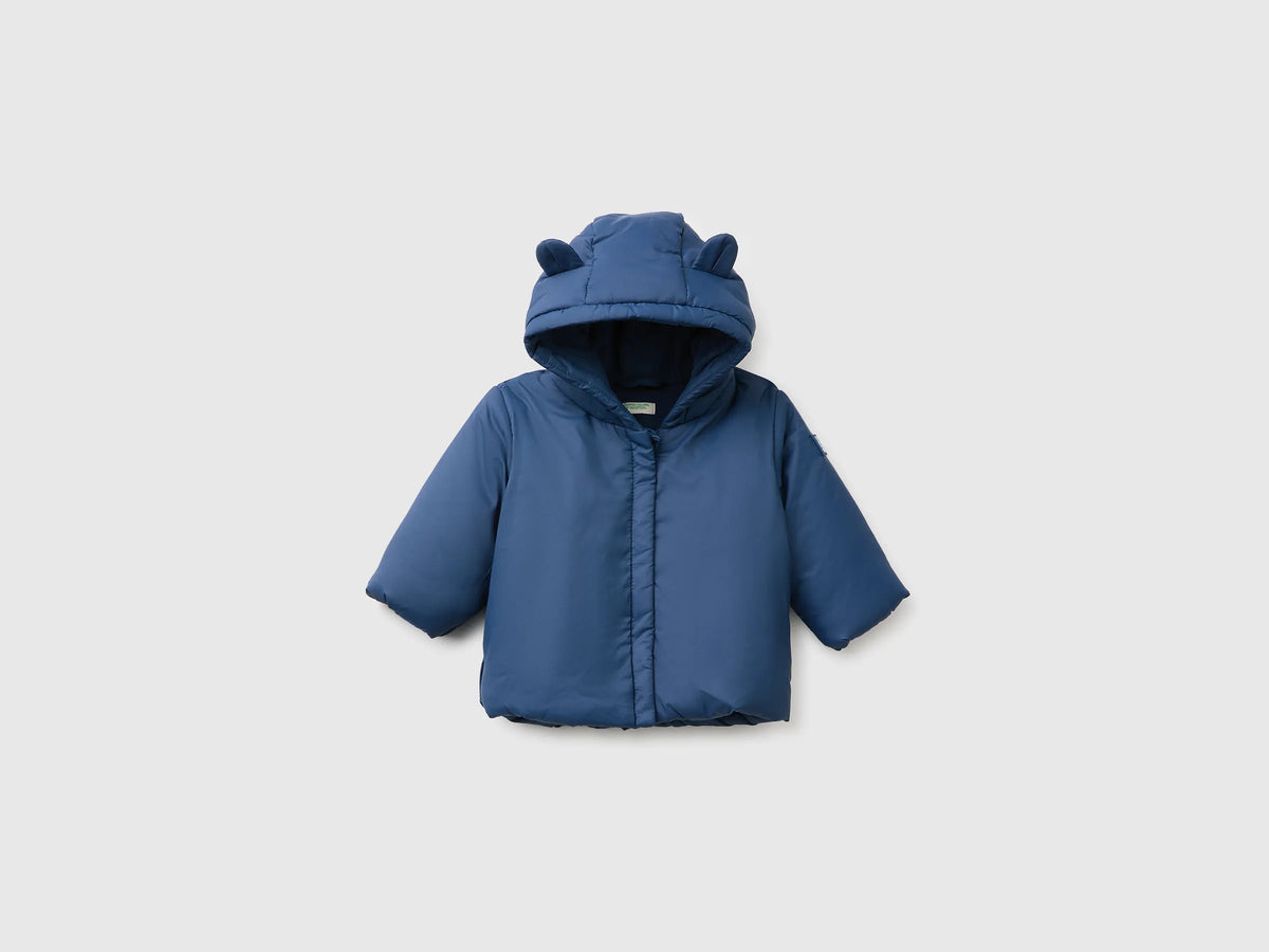 Benetton Blue New Born Fleece-Lined Hooded Jacket SKU: 2WU0AN01A_355 Image 01
