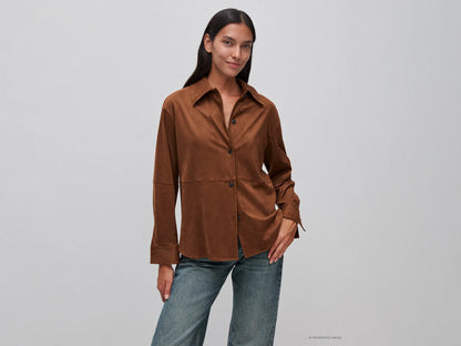 Benetton Brown Women Suede-Effect Shirt Jacket SKU: 2WUHDN0AQ_901 Image 01