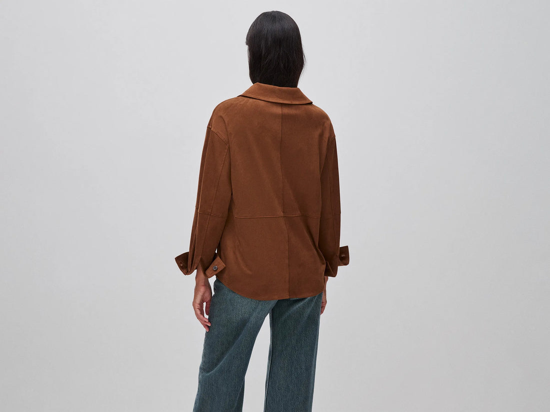 Benetton Brown Women Suede-Effect Shirt Jacket SKU: 2WUHDN0AQ_901 Image 02