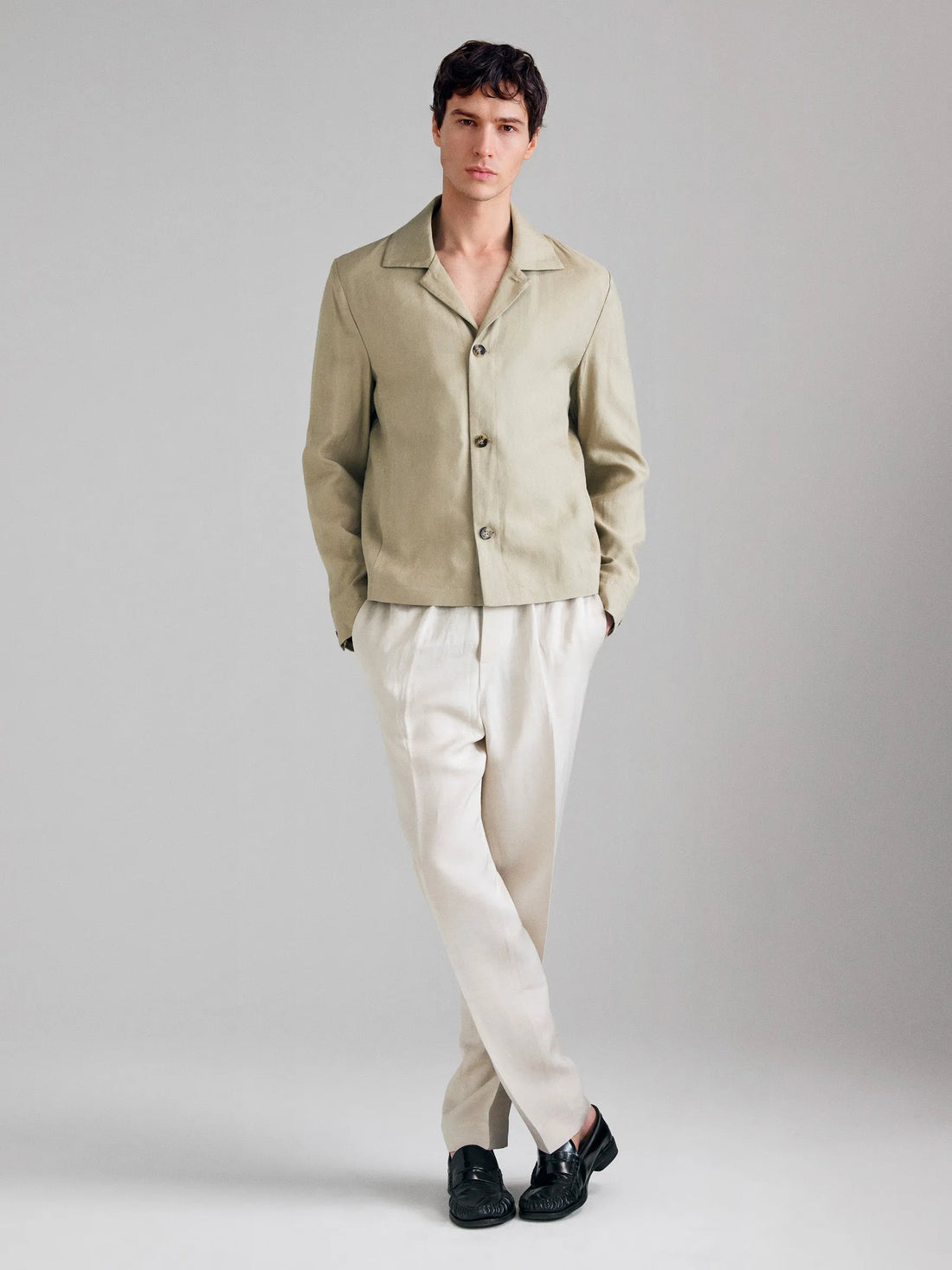 Sisley Beige Men Lightweight Linen Blend Jacket SKU: 2Y57SW02P_902 Image 01