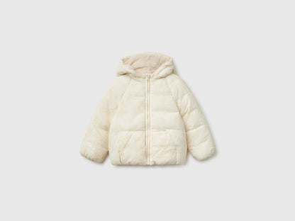 Benetton Creamy White Girls Down Jacket with Floral Embroidery and Hood SKU: 2ZHYGN04U_00V Image 01