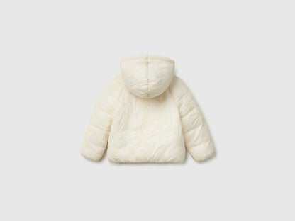 Benetton Creamy White Girls Down Jacket with Floral Embroidery and Hood SKU: 2ZHYGN04U_00V Image 02
