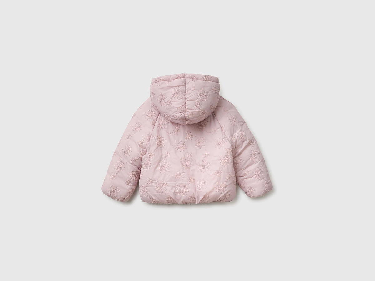 Benetton Pink Girls Down Jacket with Floral Embroidery and Hood SKU: 2ZHYGN04U_197 Image 02
