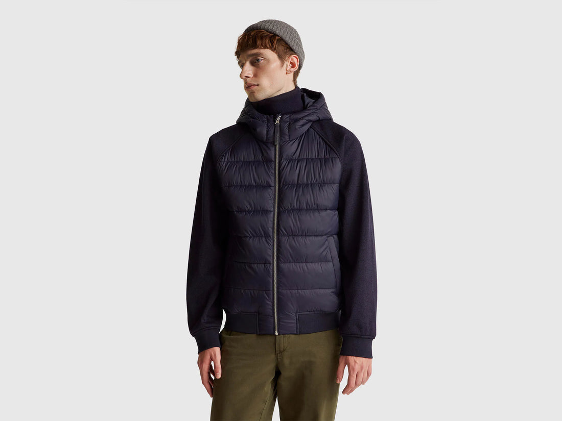 Benetton_Dark Blue_Regular Fit Jacket in Nylon and Knit Fabric_2ZRUUN064_9C1_01