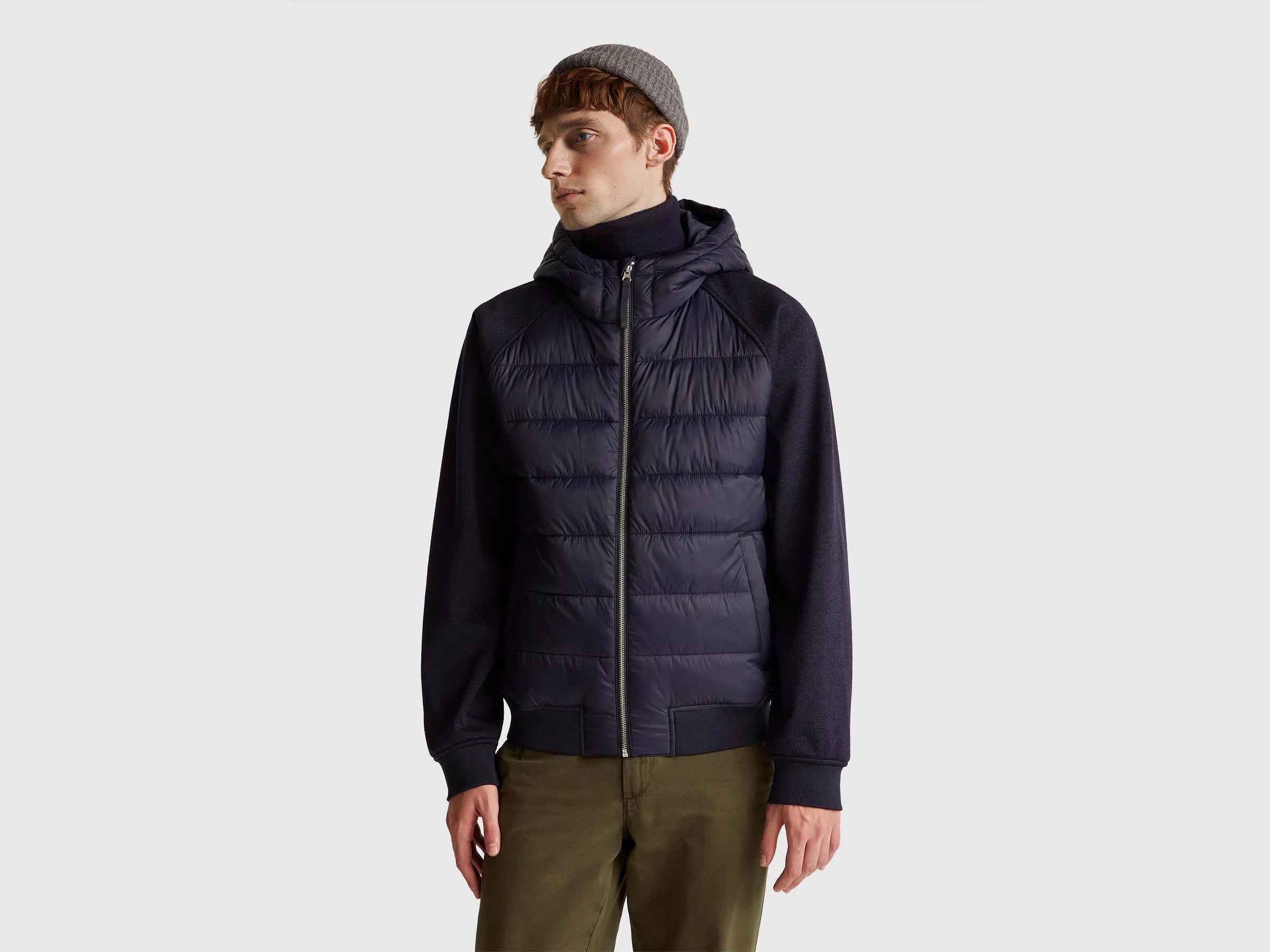 Benetton_Dark Blue_Regular Fit Jacket in Nylon and Knit Fabric_2ZRUUN064_9C1_01