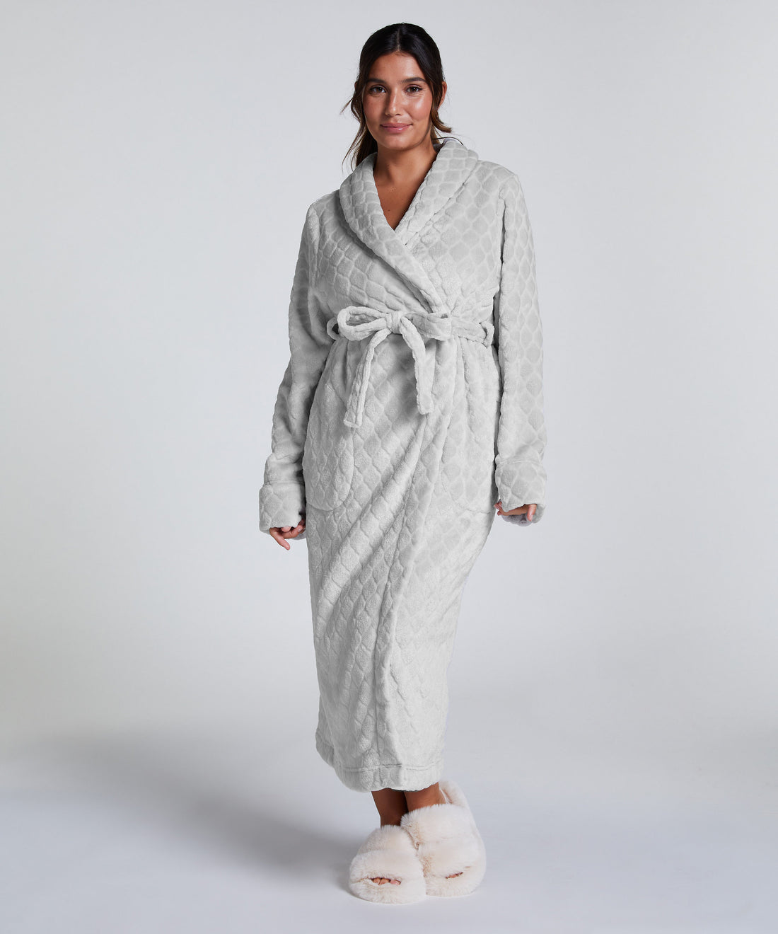 Hunkemoller_Long Fleece Bathrobe - Gray_300620_Gray Violet_01