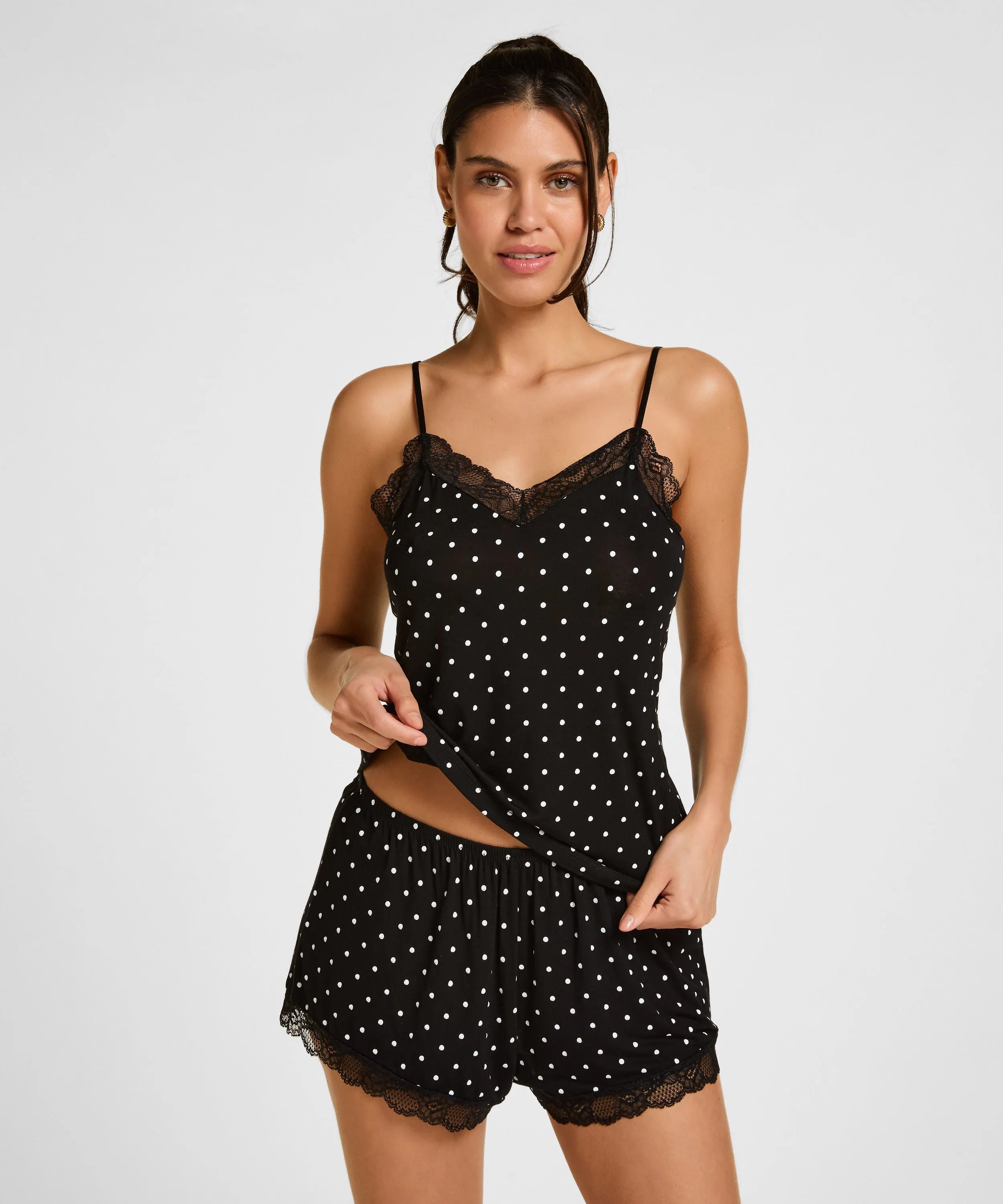 Hunkemoller Black Women Cami Short Pyjama Set SKU: 301486_Black Image 01