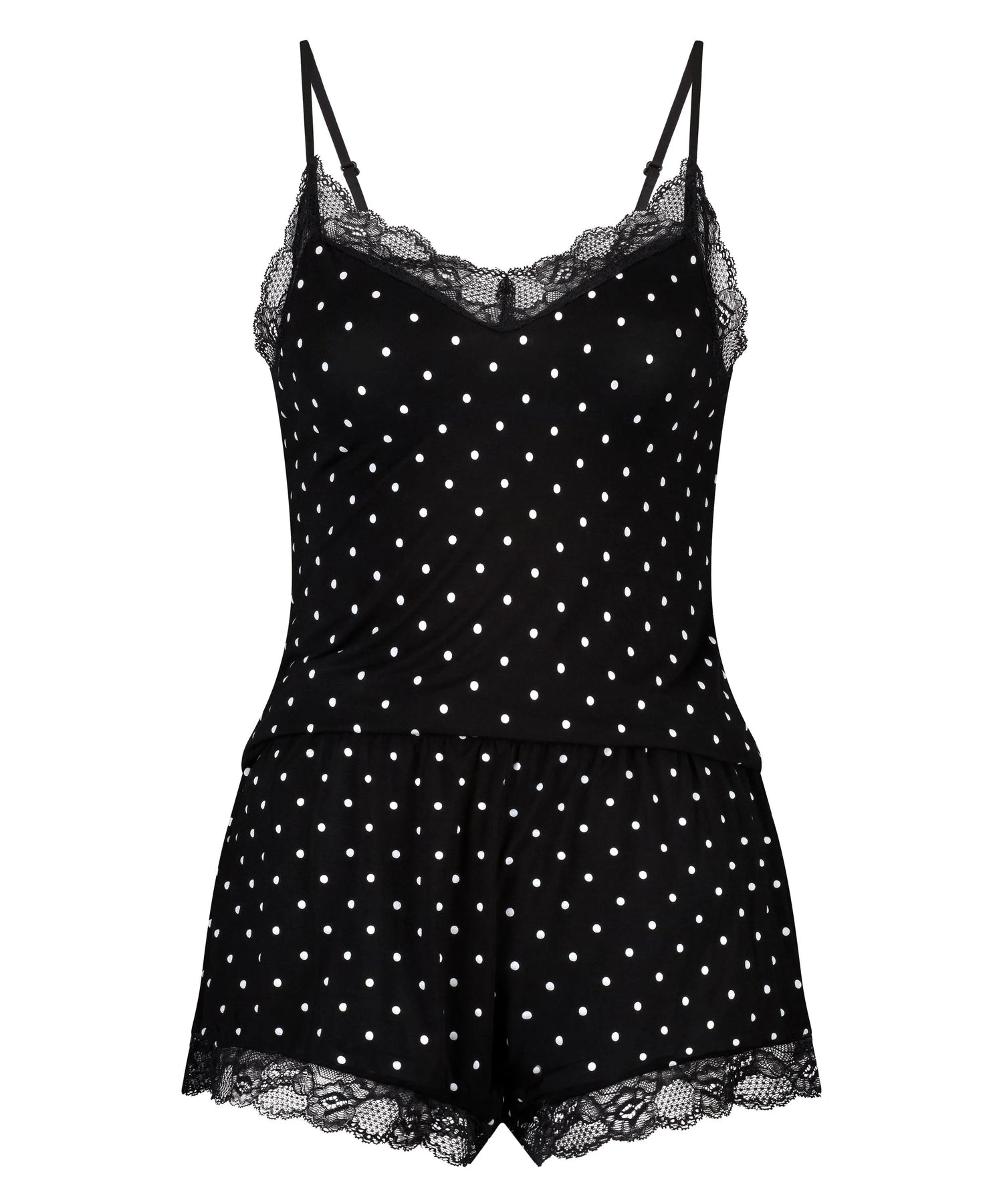Hunkemoller Black Women Cami Short Pyjama Set SKU: 301486_Black Image 04