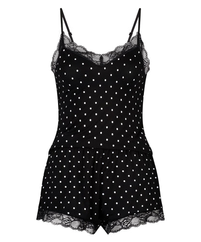 Hunkemoller Black Women Cami Short Pyjama Set SKU: 301486_Black Image 04
