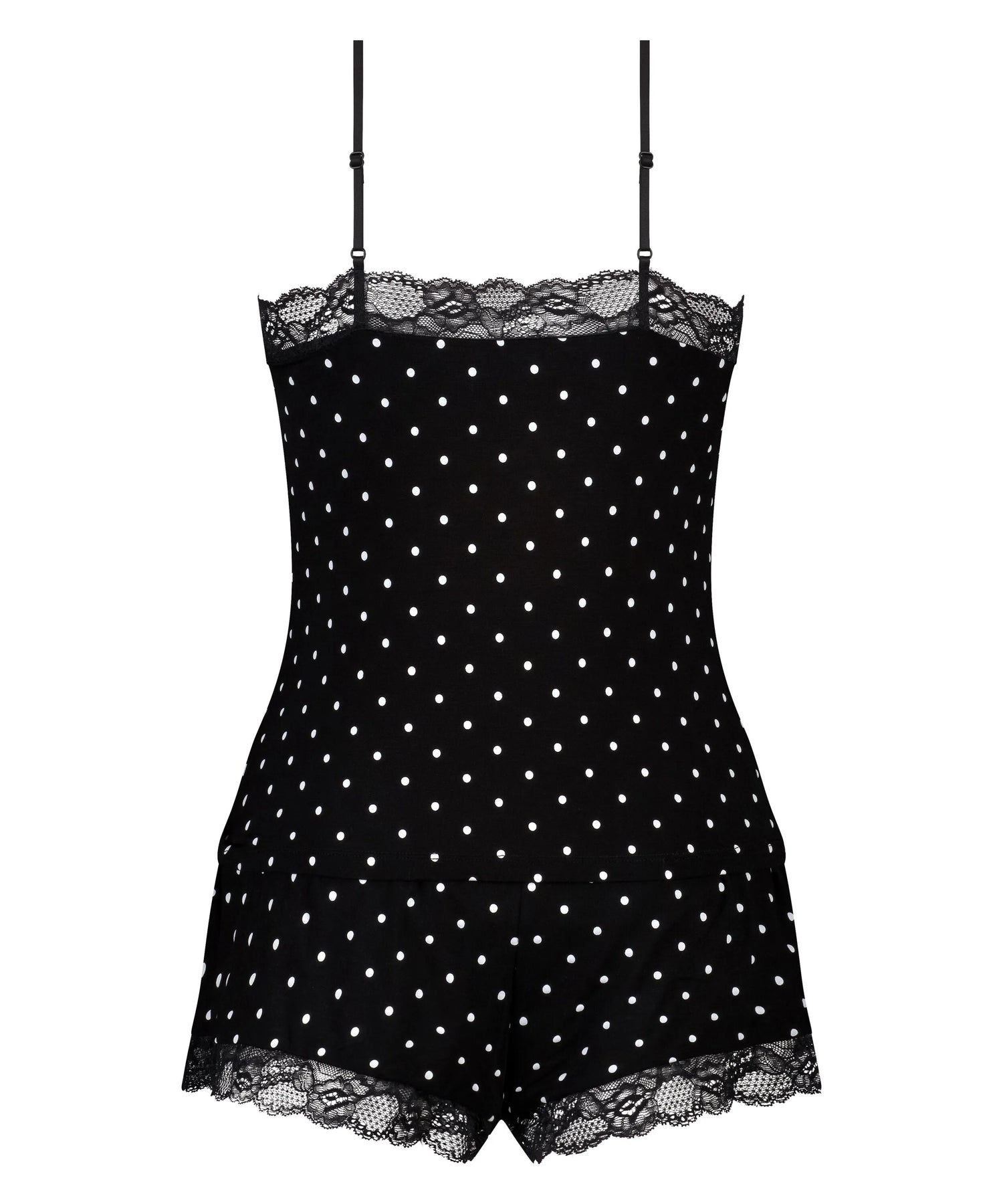 Hunkemoller Black Women Cami Short Pyjama Set SKU: 301486_Black Image 05