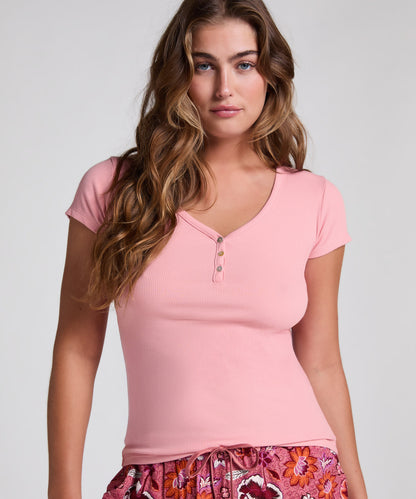 Hunkemoller_Henley Short Sleeved Pyjama Top_301512_Bridal Rose_01