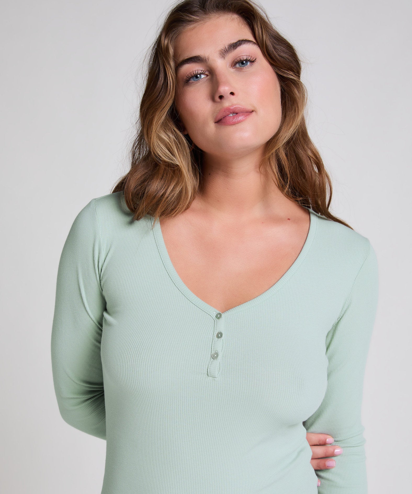 Hunkemoller_Long-Sleeved Pyjama Top_301522_Jadeite_02