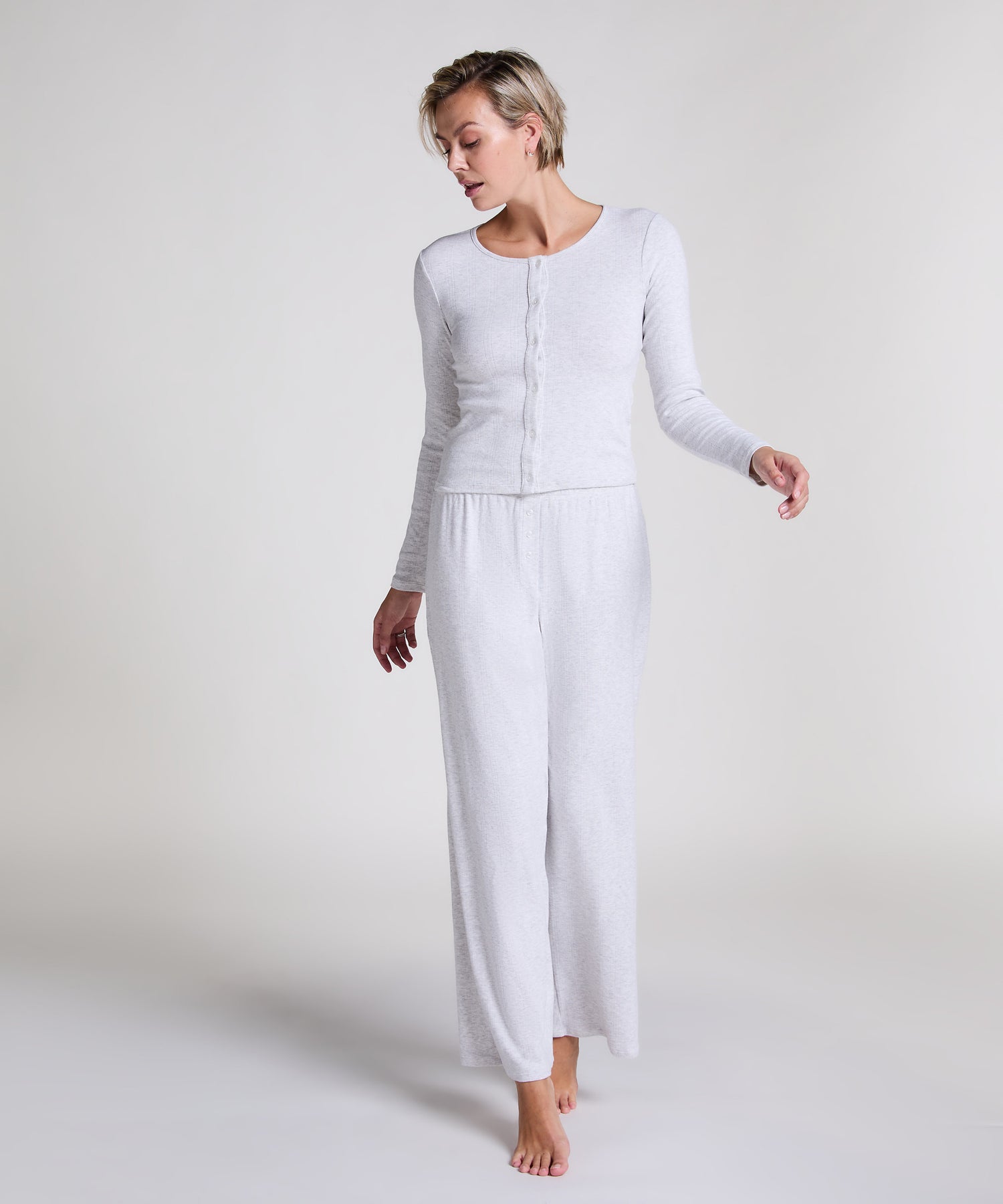 Hunkemoller_White Grey Melee_Pointelle Pyjama Pants_301669_White Grey Melee_01