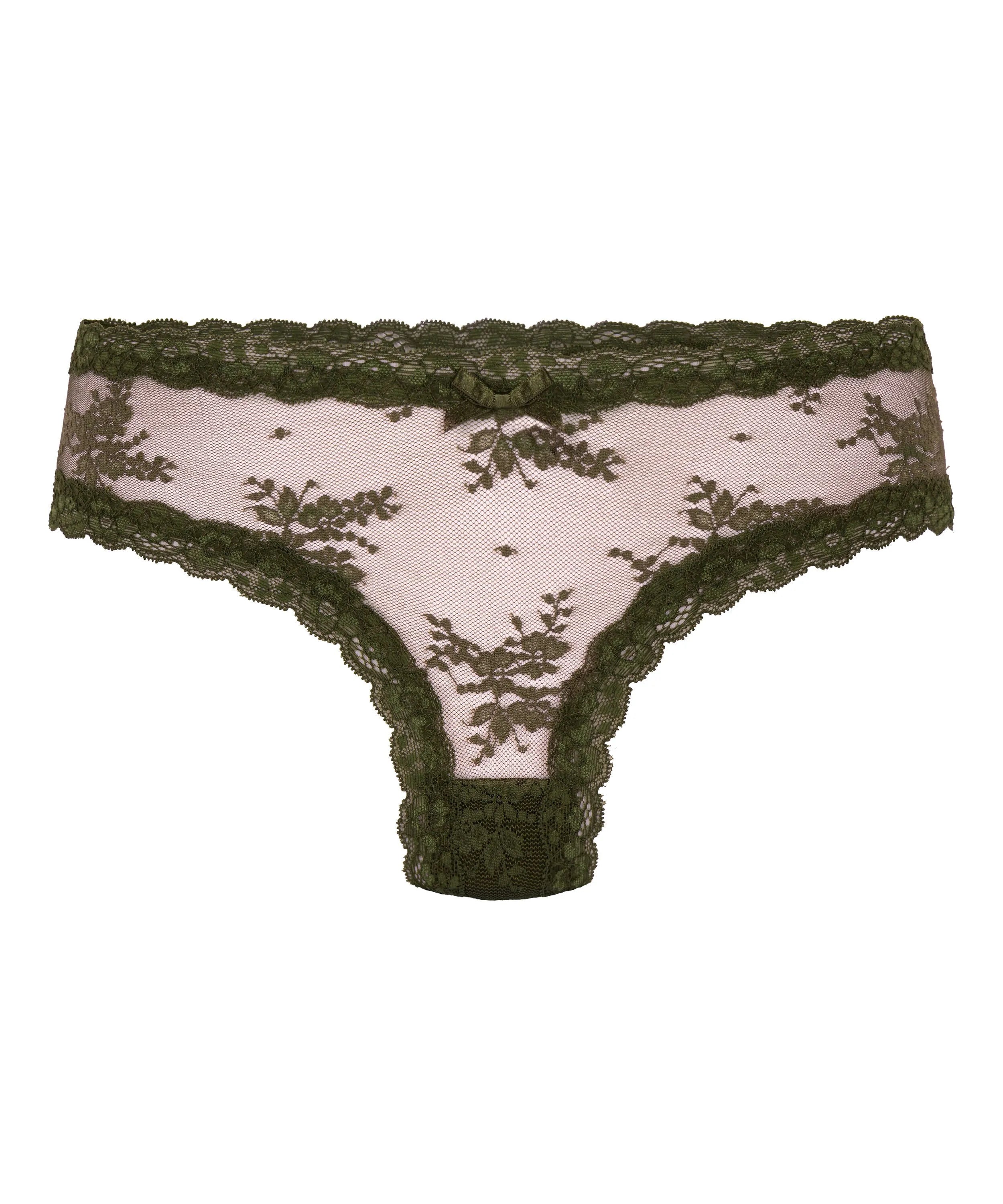 Hunkemoller Green Women V-Shaped Brazilian Knickers Mesh SKU: 302518_Green Image 04