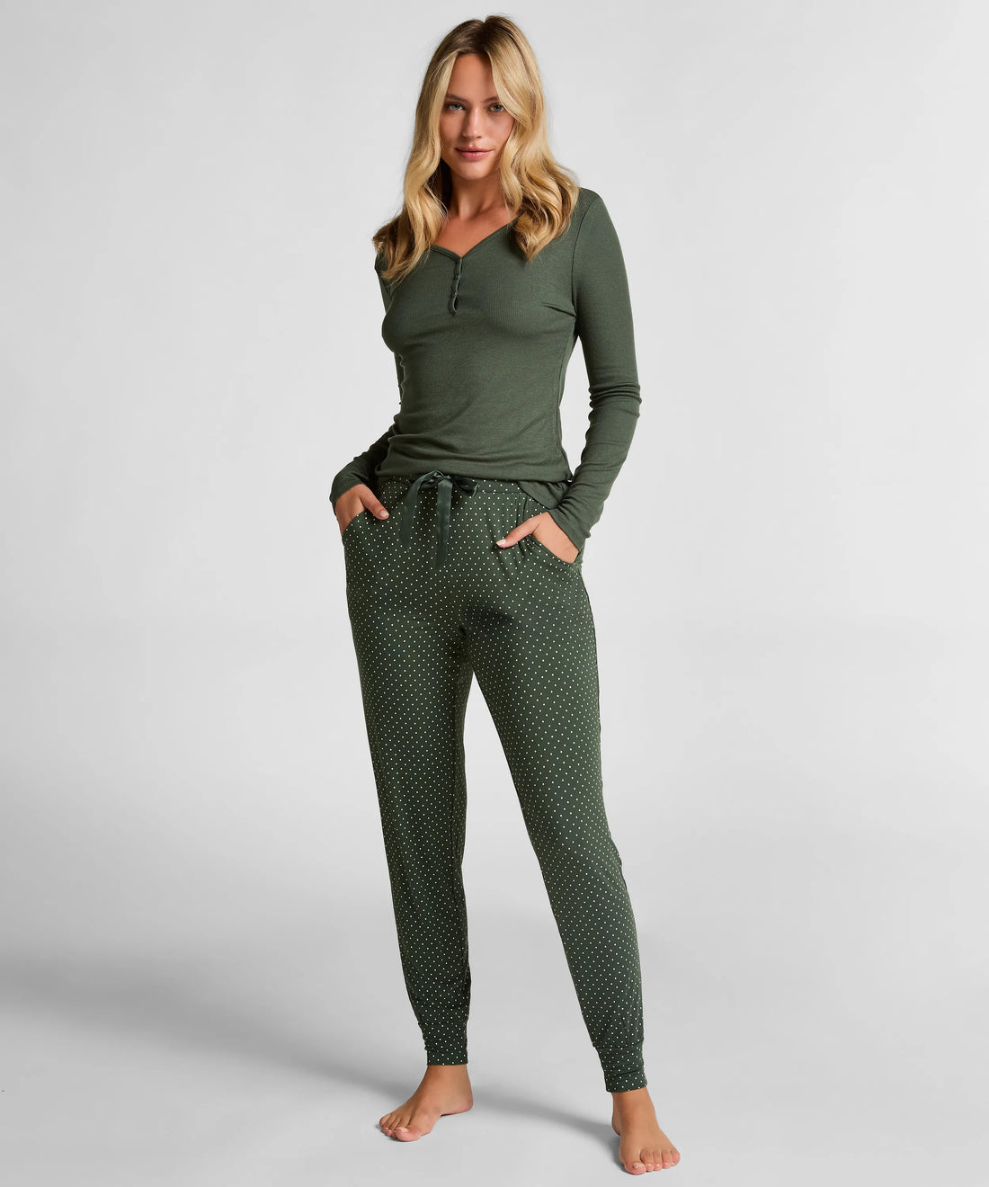 Hunkemoller_Green_Jersey Pyjama Pants_302650_HKM Green_01