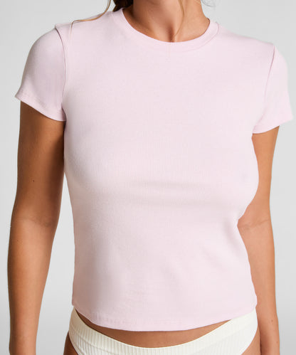 Hunkemoller_Pink_Ribbed Crew Neck Short-Sleeved Pyjama Top_302869_Pink_02