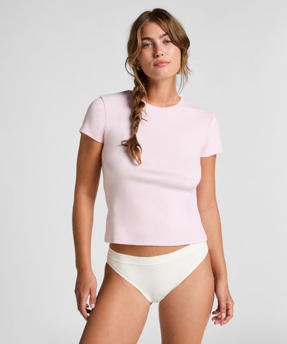 Hunkemoller_Pink_Ribbed Crew Neck Short-Sleeved Pyjama Top_302869_Pink_03