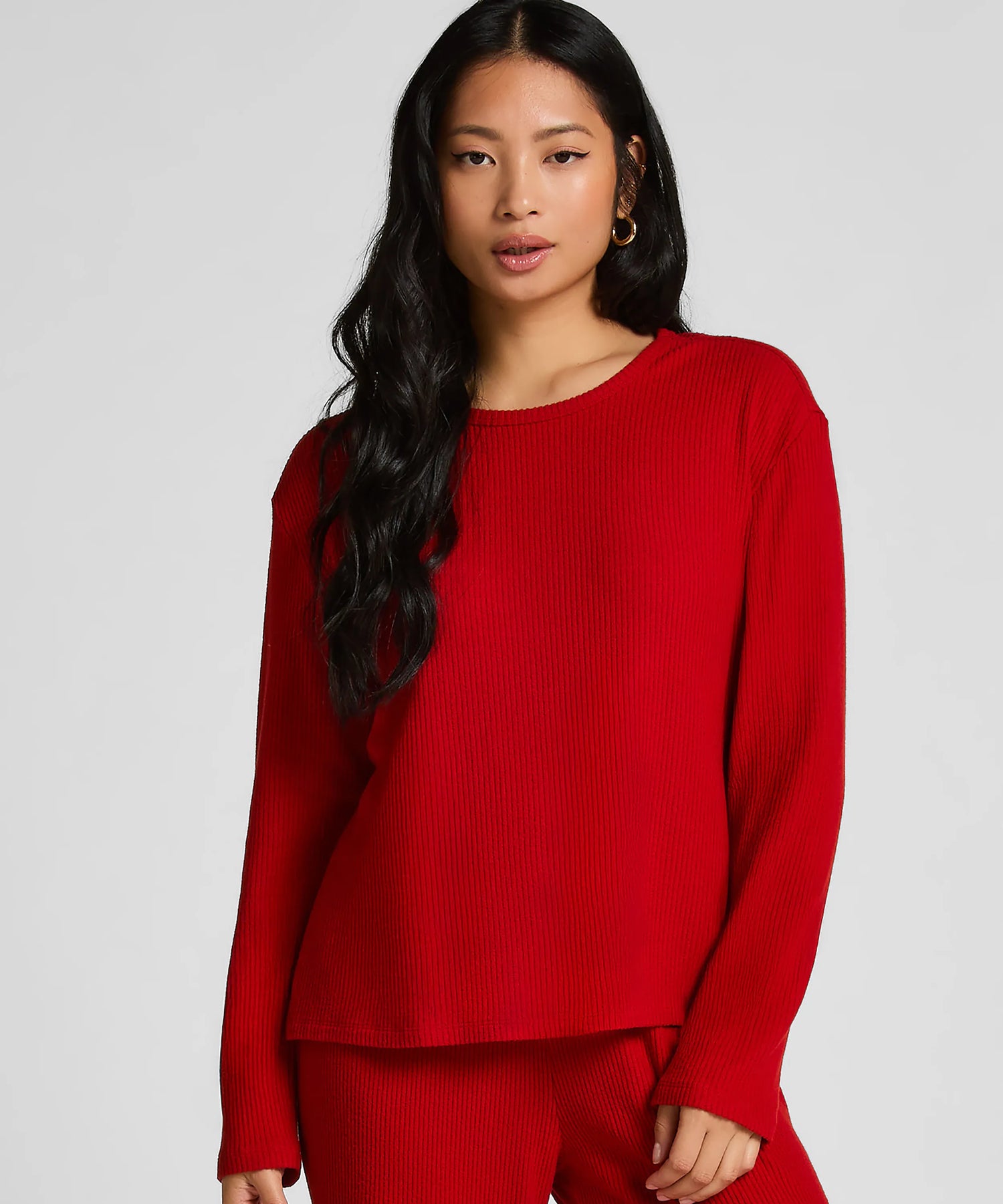 Hunkemoller_Red_Jersey Long-Sleeved Pyjama Top_303578_Savvy Red_01