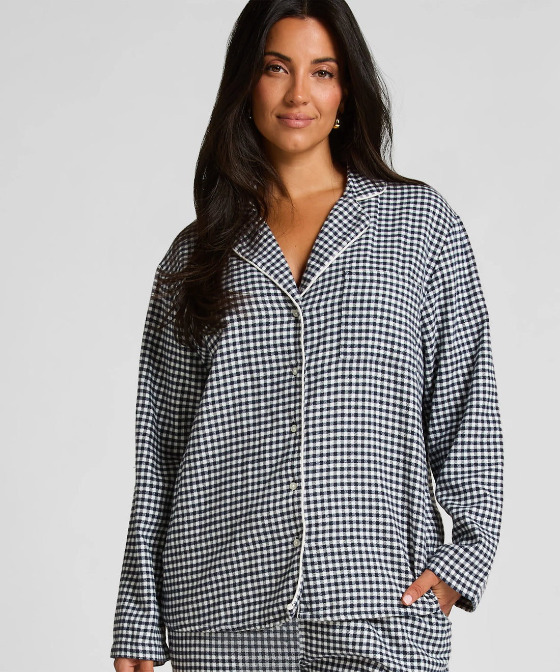Hunkemoller_Blue_Essentials Flannel Pyjama Top_303628_Peacoat_01