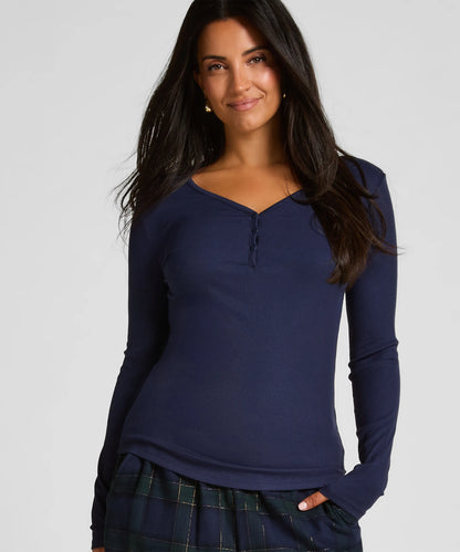 Hunkemoller_Blue_Longsleeved Pyjama Top Henley_303650_Naval Academy_01