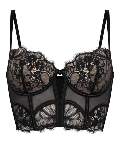 Hunkemoller Caviar Women Prina Padded Underwired Longline Bra in Different Cup Sizes SKU: 303963_Caviar Image 05
