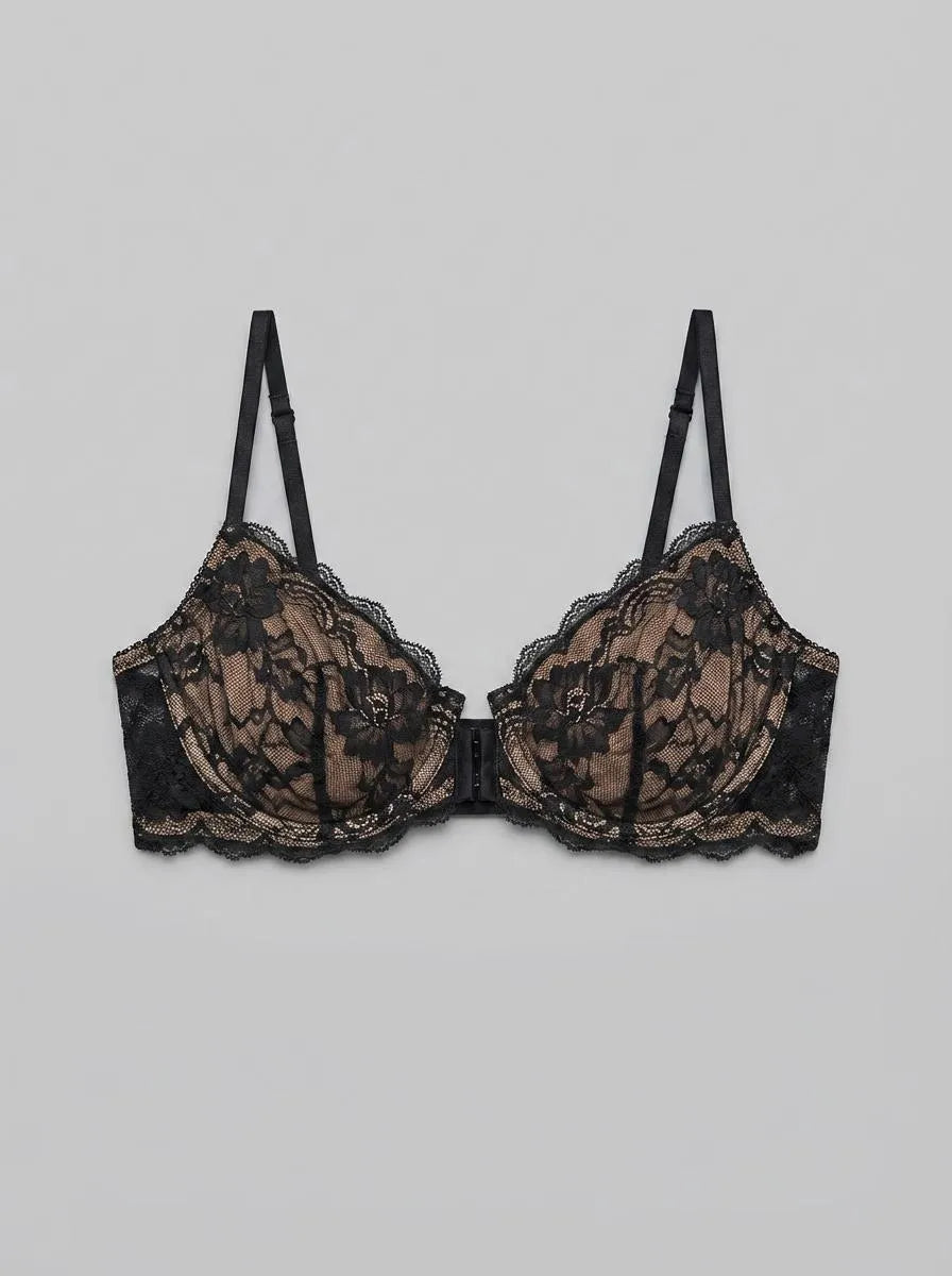 Hunkemoller Caviar Women Prina Non-Padded Underwired Bra in Different Cup Sizes SKU: 303980_Caviar Image 00