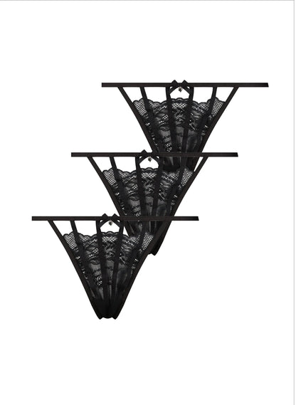 Hunkemoller Black Women 3-Pack Maxime Thong SKU: 304021_Black Image 04