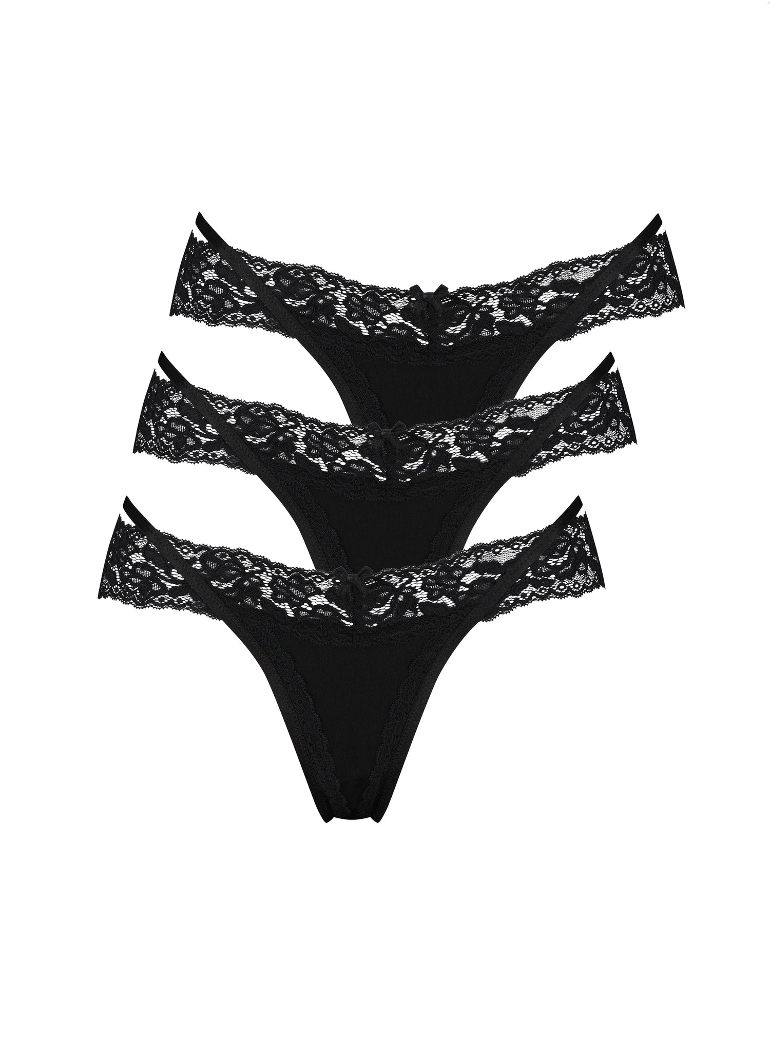 Hunkemoller Black Women Elliena 3-Pack Thong SKU: 304025_Black Image 04