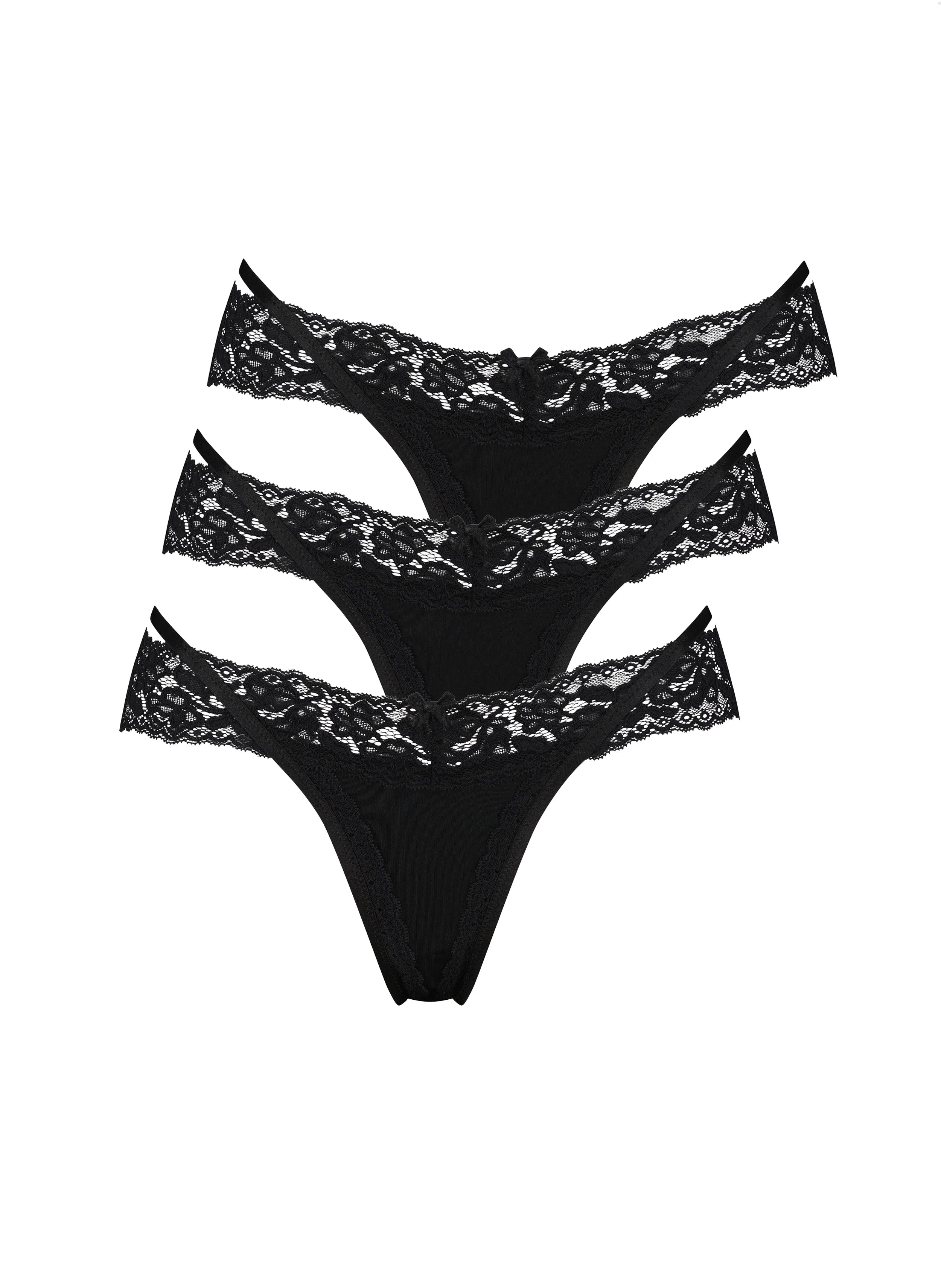 Hunkemoller Black Women Elliena 3-Pack Thong SKU: 304025_Black Image 04