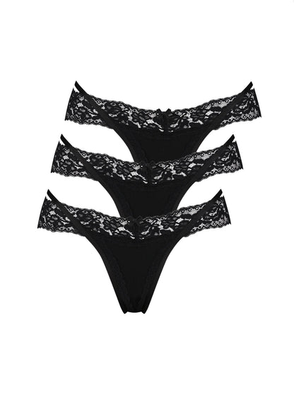 Hunkemoller Black Women Elliena 3-Pack Thong SKU: 304025_Black Image 04