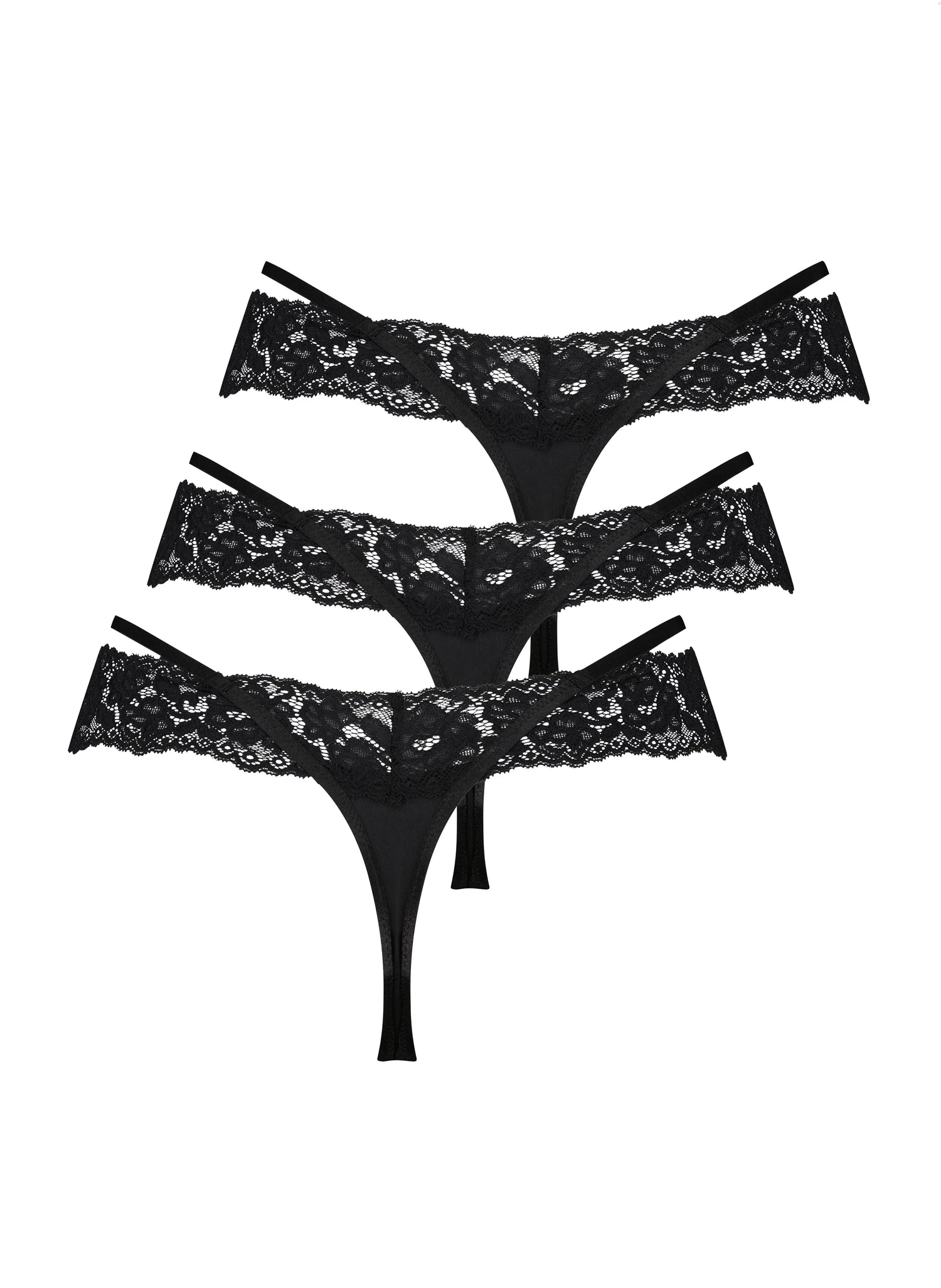 Hunkemoller Black Women Elliena 3-Pack Thong SKU: 304025_Black Image 05