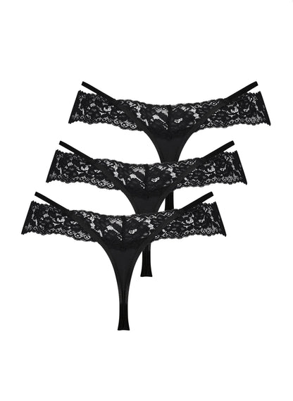 Hunkemoller Black Women Elliena 3-Pack Thong SKU: 304025_Black Image 05