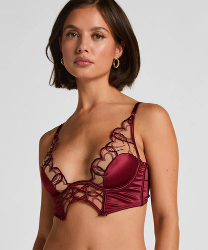 Hunkemoller Cabernet Women Olivia Non-Padded Underwired Longline Bra in Different Cup Sizes SKU: 304089_Cabernet Image 02