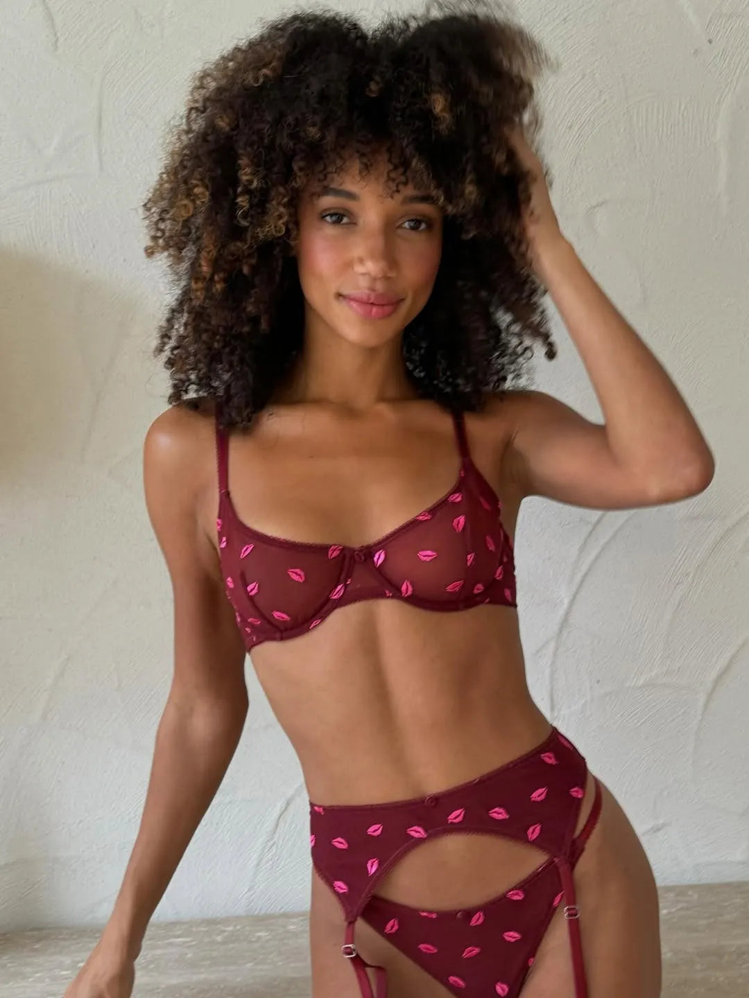 Hunkemoller Cabernet Women Frida Non-Padded Underwired Bra in Different Cup Sizes SKU: 304117_Cabernet Image 05