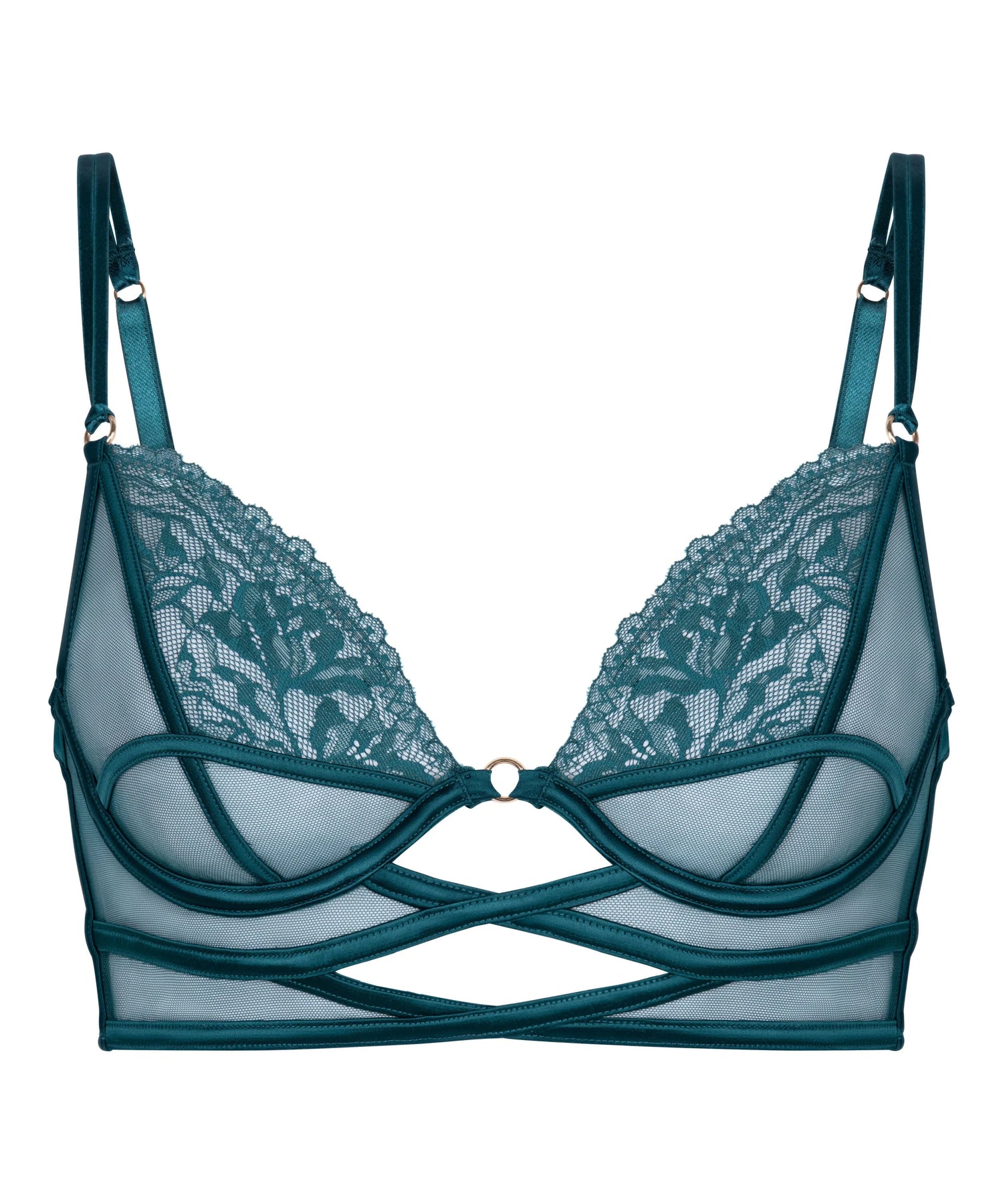 Hunkemoller Blue Women Amel Non-Padded Underwired Longline Bra SKU: 304130_Blue Image 05