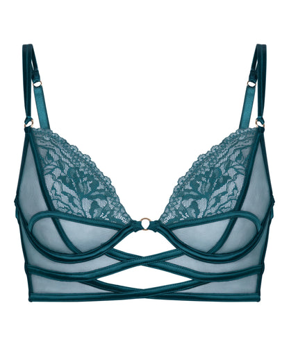 Hunkemoller Blue Women Amel Non-Padded Underwired Longline Bra SKU: 304130_Blue Image 05
