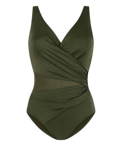 Hunkemoller Green Women Shaping Shell Mesh Swimsuit SKU: 304162_Green Image 04