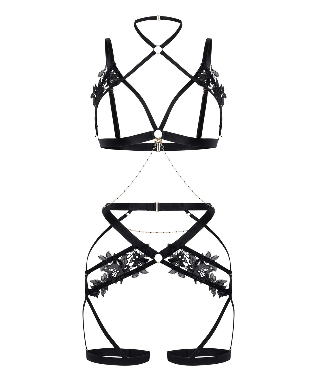 Hunkemoller Black Women Applique Harness SKU: 304470_Black Image 01