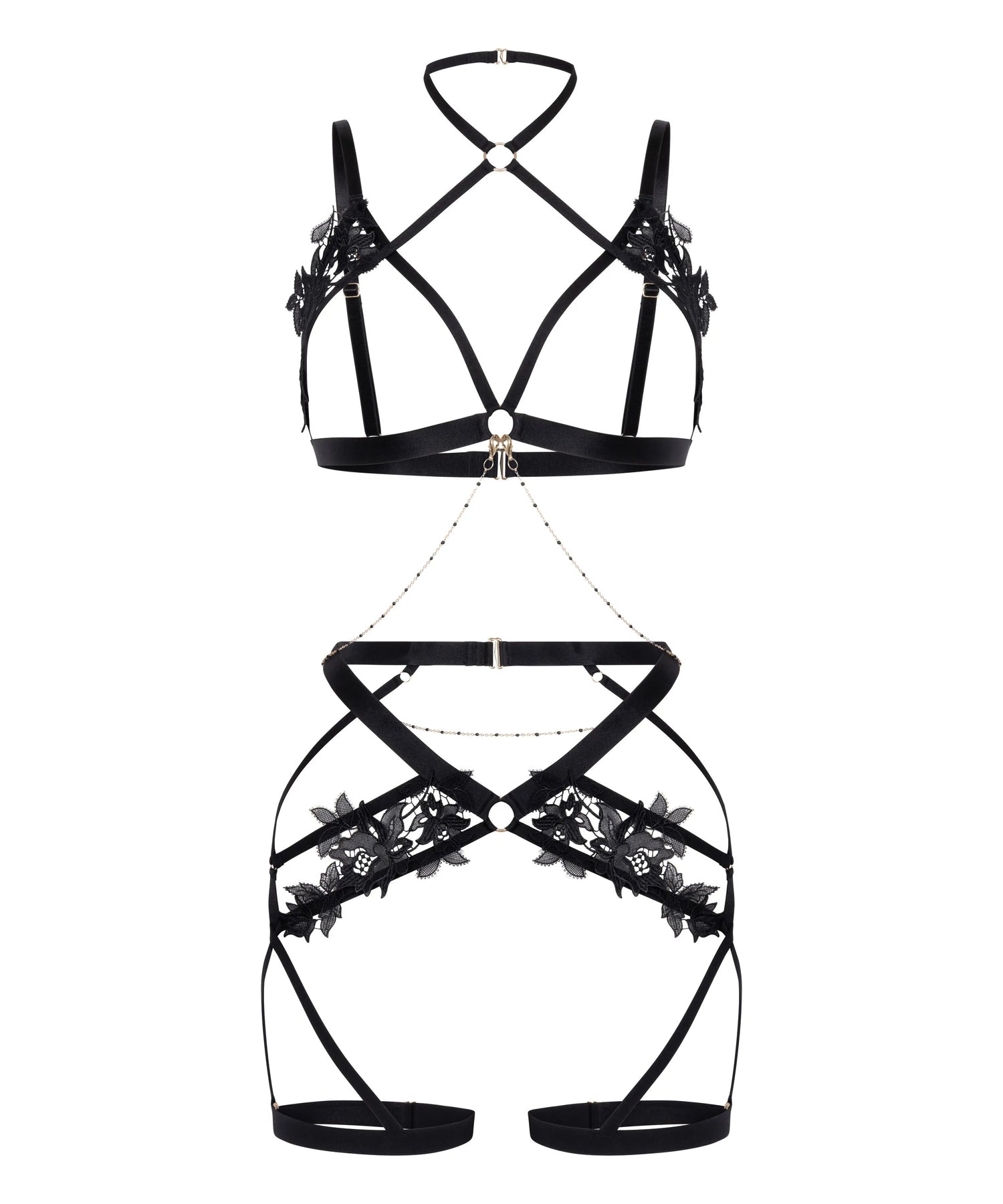 Hunkemoller Black Women Applique Harness SKU: 304470_Black Image 01
