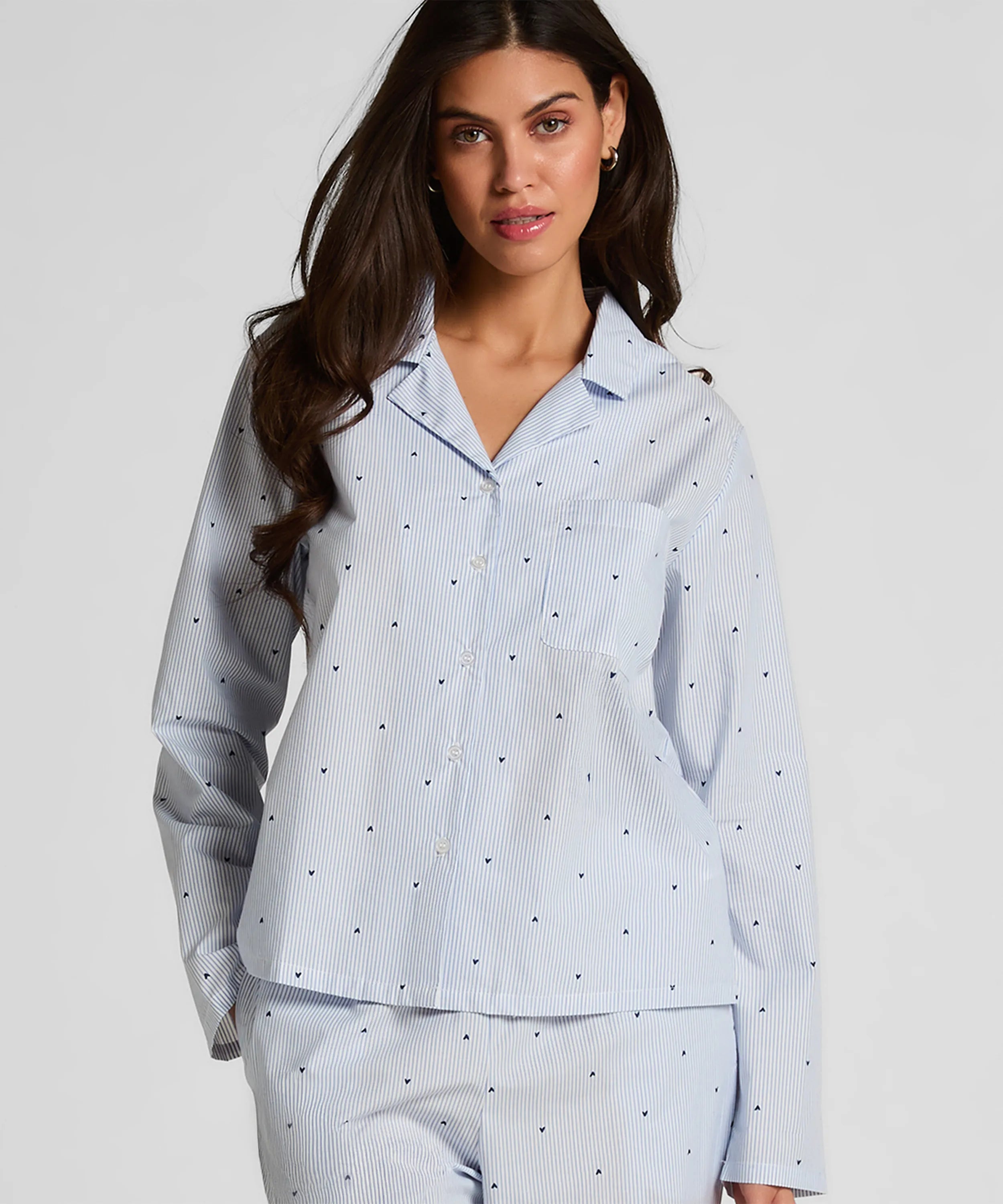 Hunkemoller Cornflower Blue Women Jacket Cotton Stripe Heart SKU: 304584_Cornflower Blue Image 02