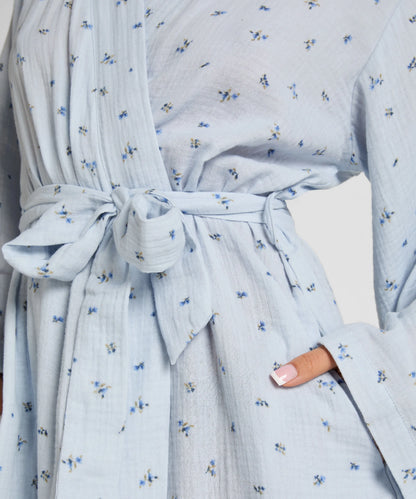 Hunkemoller Blue Women Muslin Robe Short SKU: 304591_Blue Image 02